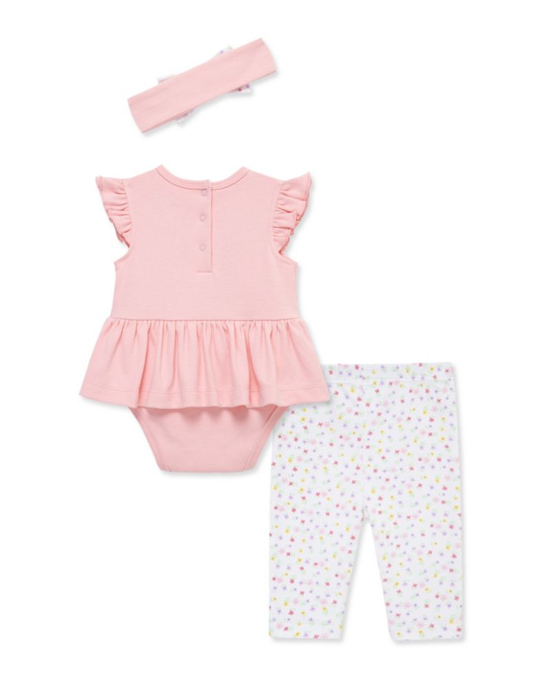 Baby Girls' Bunny Printed Bodysuit, Leggings and Headband, 3-Piece Set