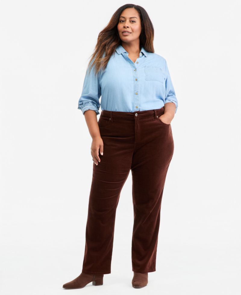 Plus Size Corduroy High-Rise Straight-Leg Jeans, Macy's Exclusive