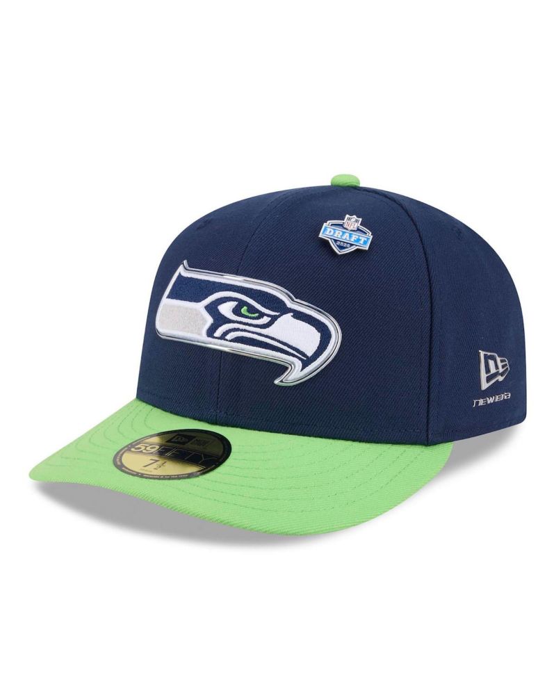Men's College Navy/Neon Green Seattle Seahawks 2026 NFL Draft Pre-Curved 59FIFTY Fitted Hat