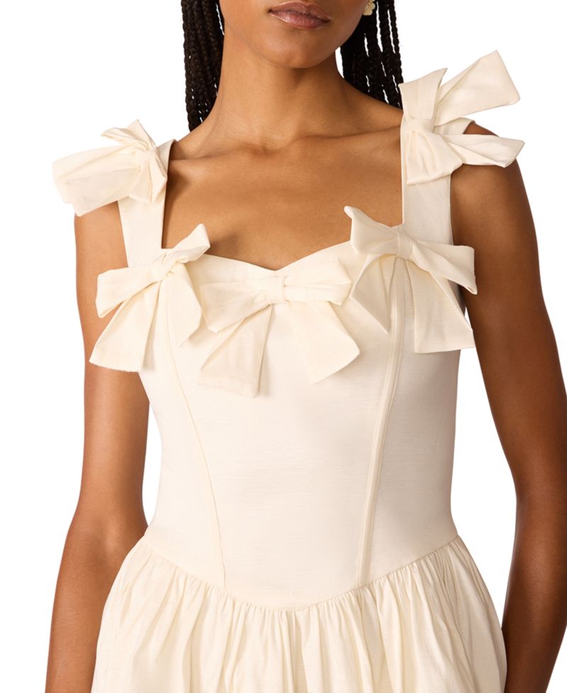 x Paris Hilton Juniors' Oversized-Bow Square-Neck Ruffled-Sleeves Mini Dress