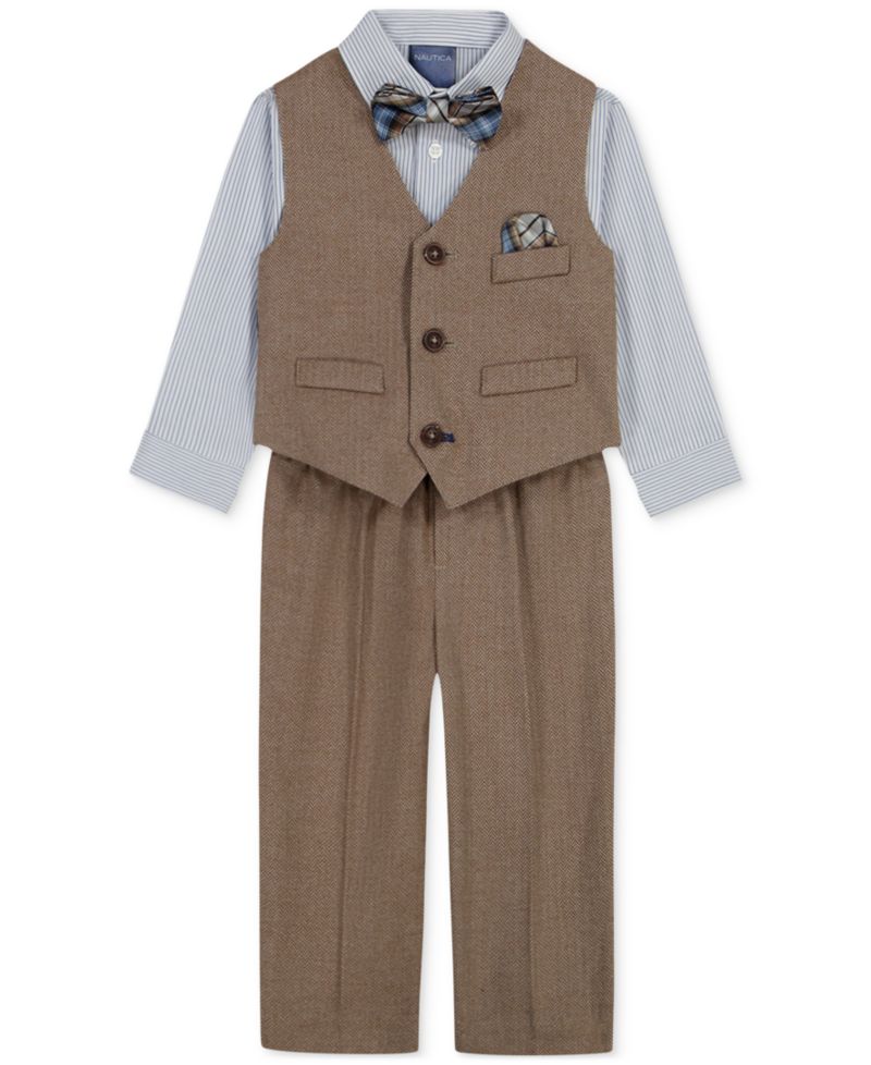 Baby Boys' Long-Sleeve Shirt, Vest, Pants and Tie, 4-Piece Set