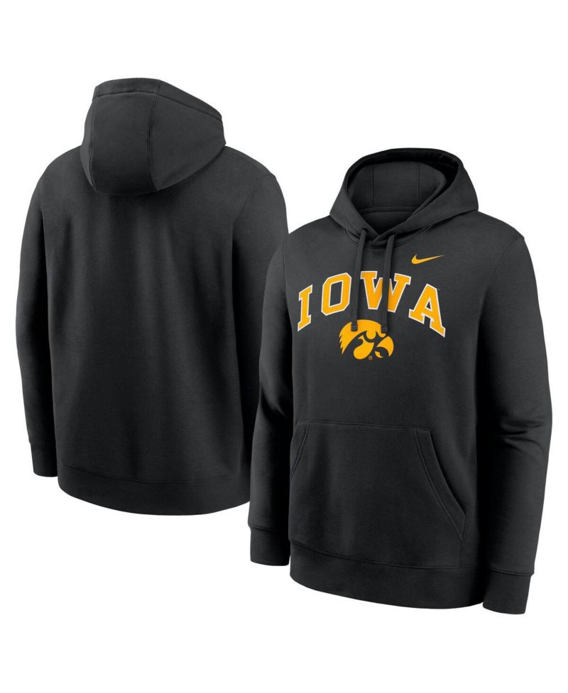 Men's Black Iowa Hawkeyes Club Fleece Arch Pullover Hoodie