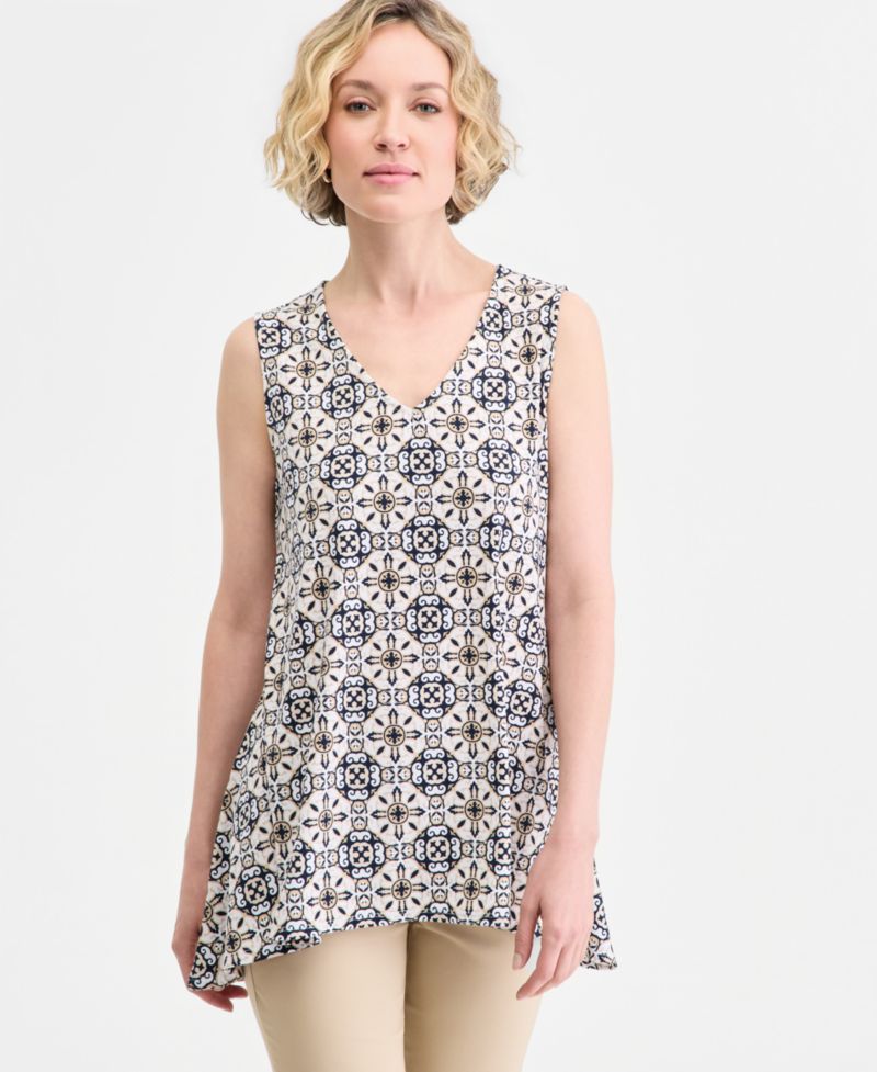 Women's Printed Sleeveless Vneck Knit Top