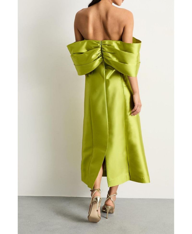 Women's Satin Twill Bardot Midi Dress