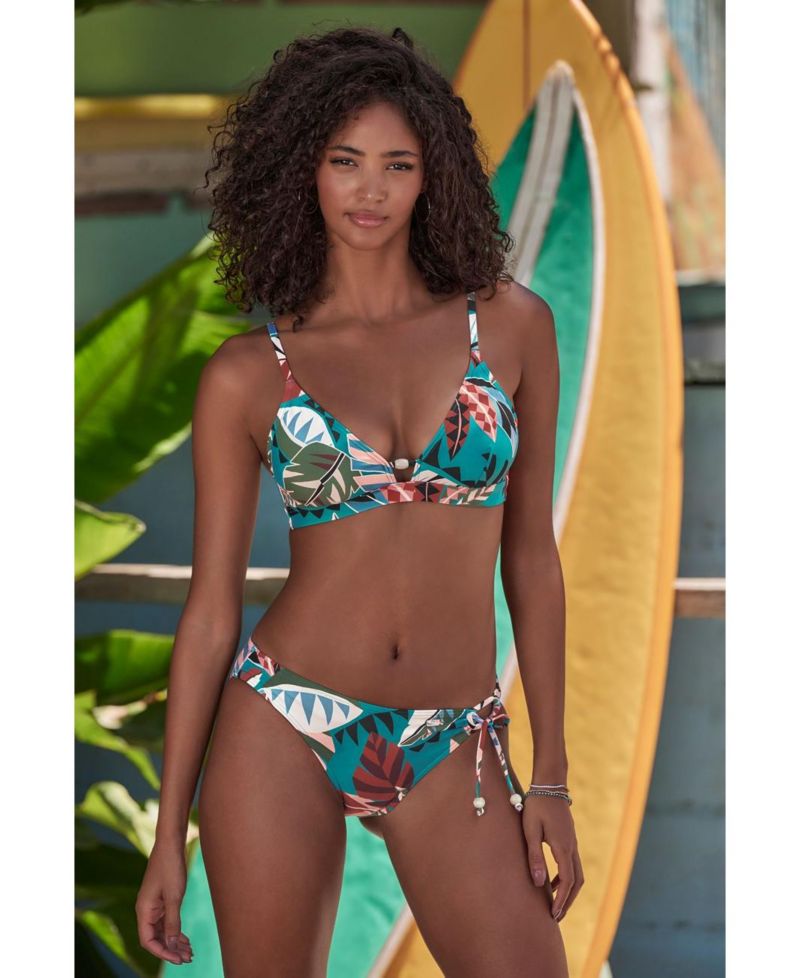 Women's Tropical Print Bead Detail Everyday Comfort Triangle Bikini Top
