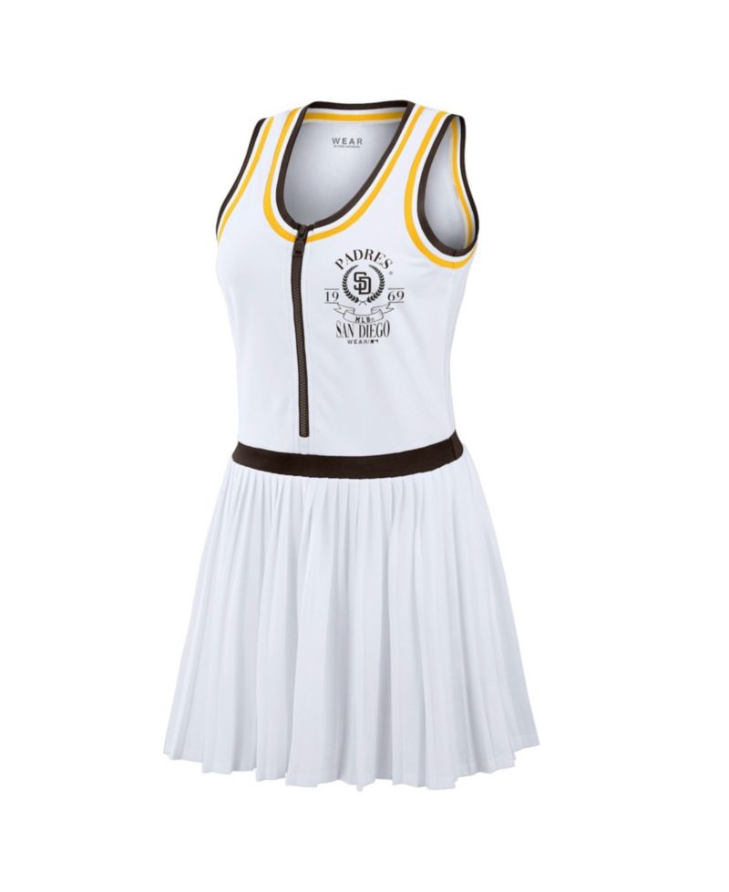 Women's White San Diego Padres Zip-Front Pleated Tri-Blend Scoop Neck Tank Dress