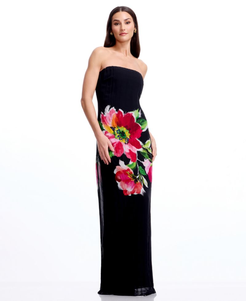 Women's Floral Print Strapless Long Gown