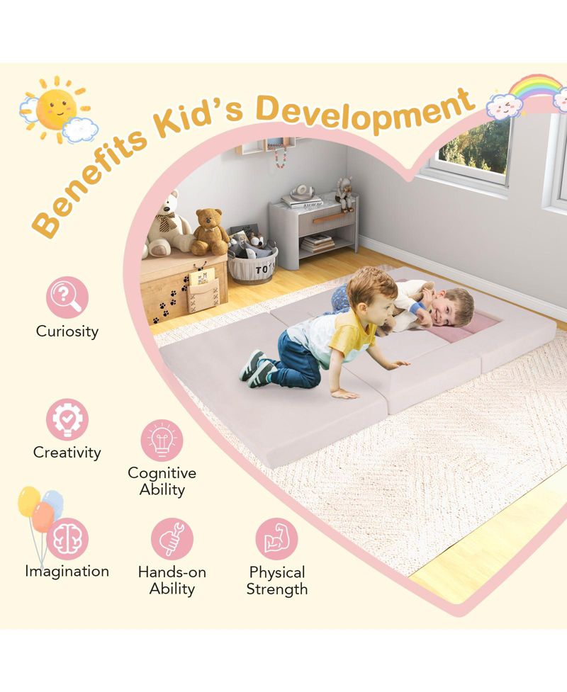 9-Piece Climb and Crawl Foam Play Set with Suede Covers for Kids Ages 3+