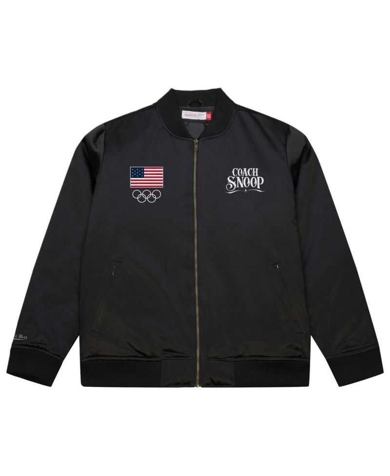 Men's Black Team USA Coach Snoop Satin Full-Zip Bomber Jacket