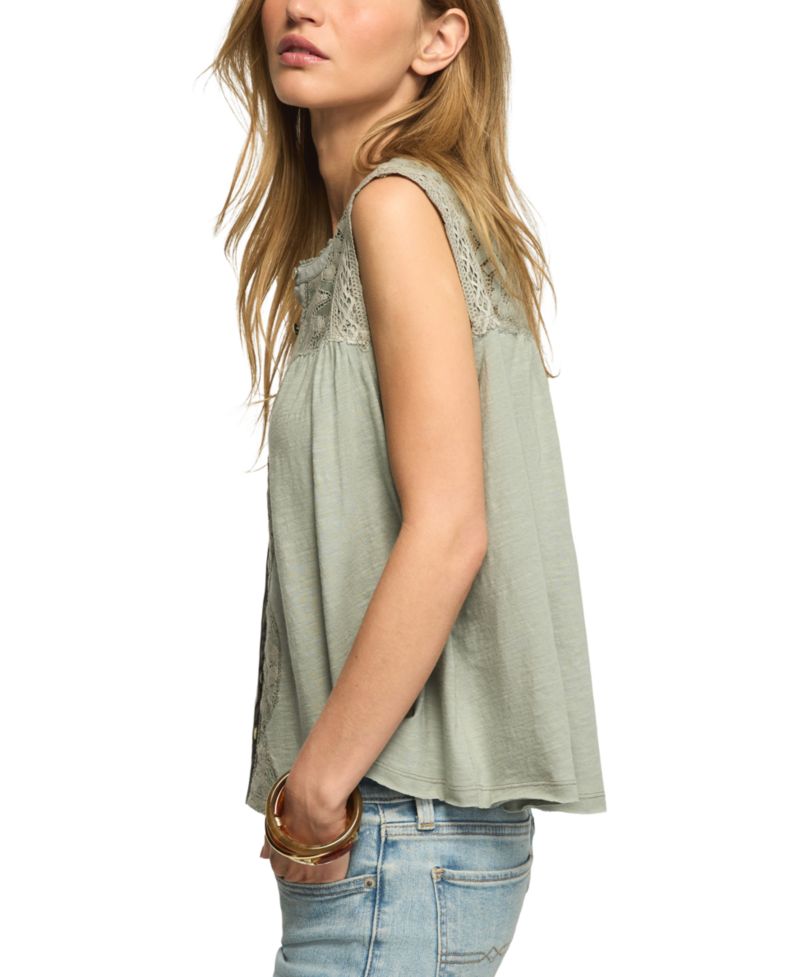 Women's Floral-Print Lace Button-Through Tank Top