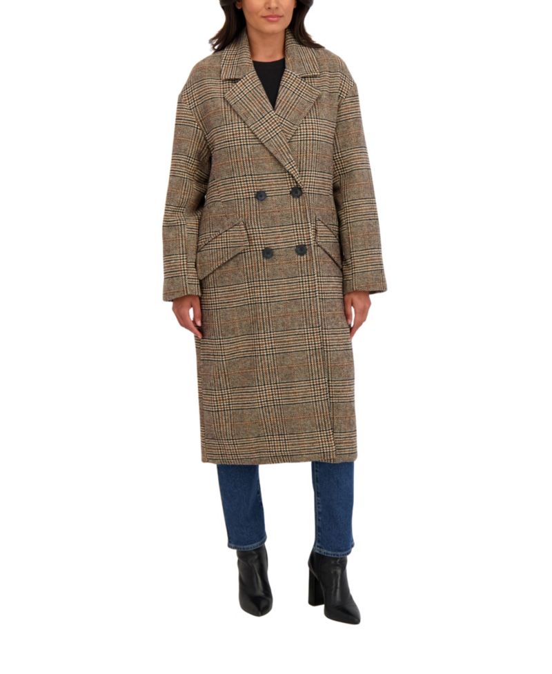 Women's Long Oversized Double Breasted Faux Wool Coat