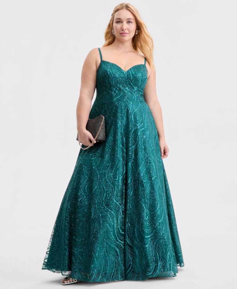 Trendy Plus Size Sequin Glitter Ball Gown, Created for Macy's