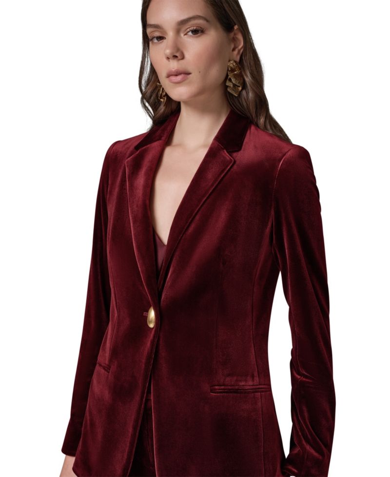 Women's Classic Velvet 1-Button Shoulder-Padded Blazer