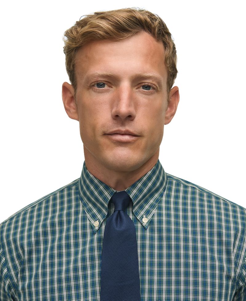 Men's Regular-Fit Polo Button- Down Collar Tartan Plaid Dress Shirt