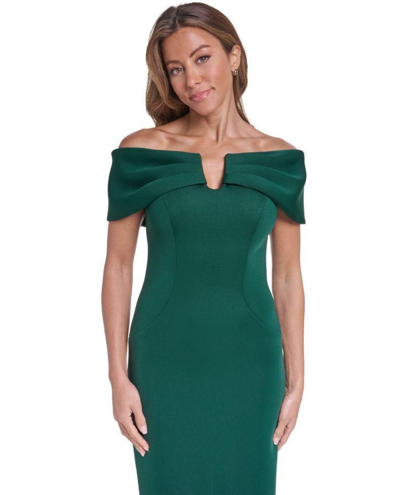 Women's Off-the-Shoulder U-Bar Midi Cocktail Dress