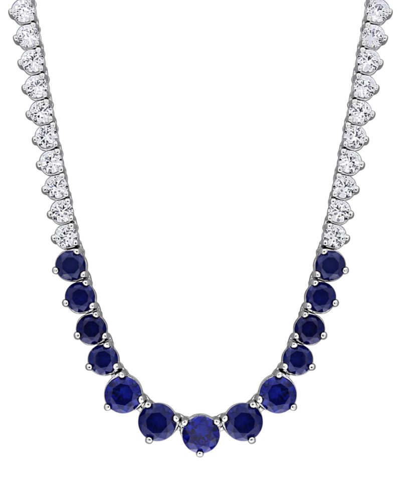 Lab Grown Sapphire (5-1/3 ct. t.w.) and Lab Grown White Sapphire (16 ct. t.w.) Tennis Necklace in Sterling Silver