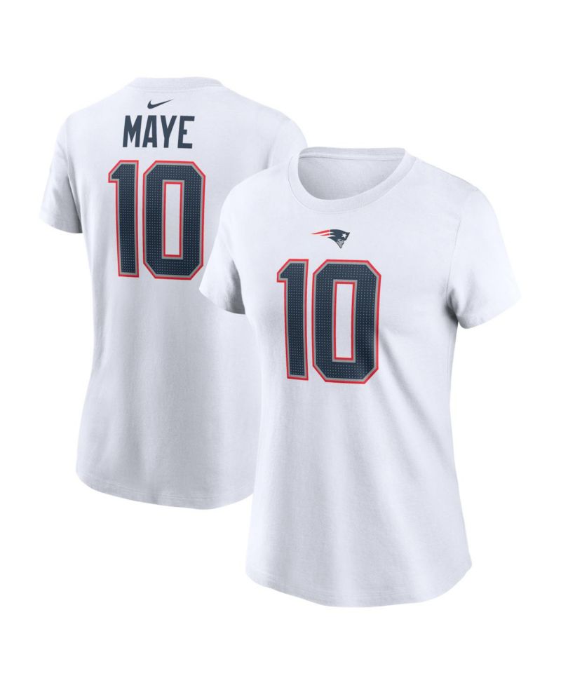 Women's Drake Maye White New England Patriots Player Name & Number T-Shirt