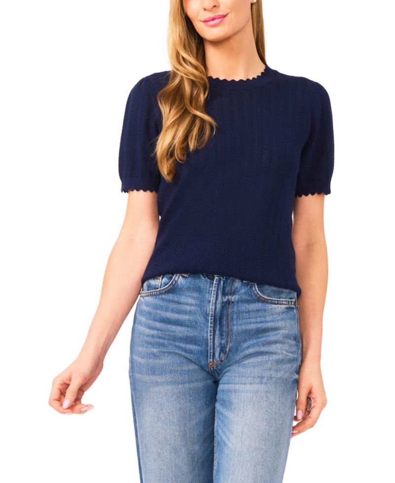 Women's Crew Neck Pointelle Sweater