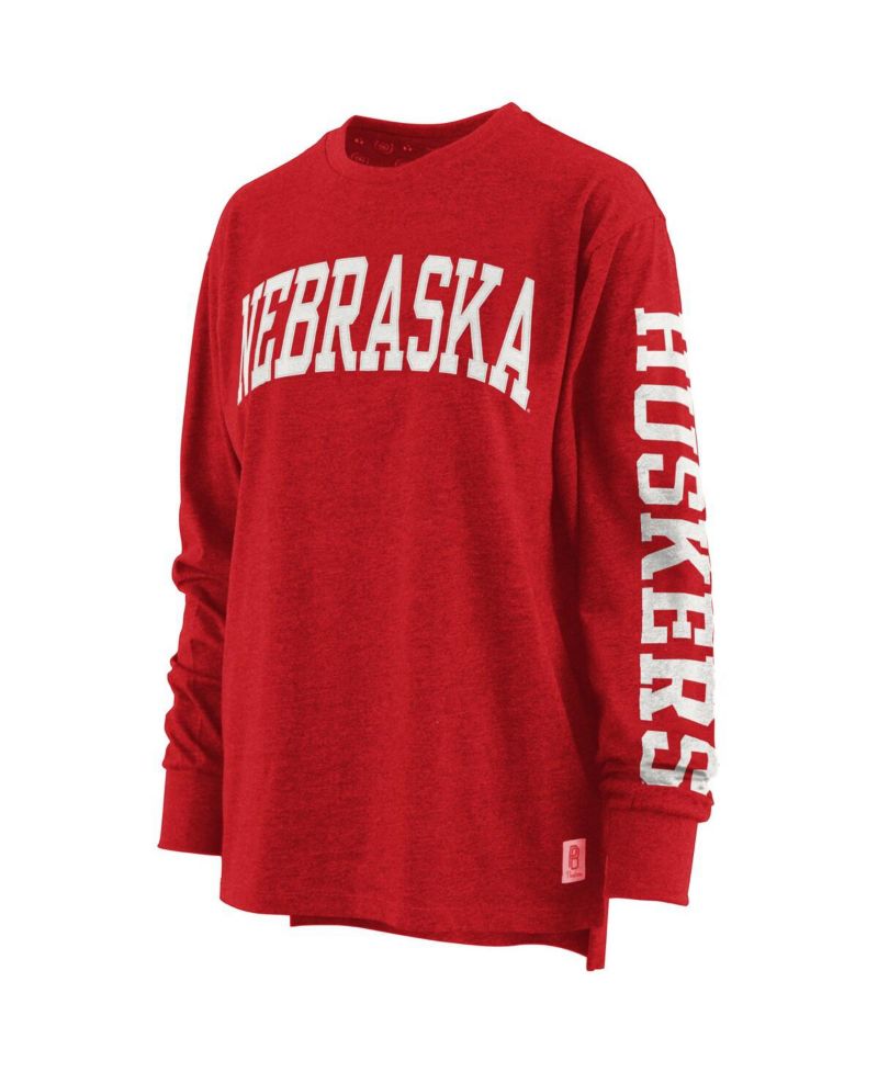 Women's Heathered Scarlet Nebraska Huskers Two-Hit Canyon Long Sleeve T-shirt