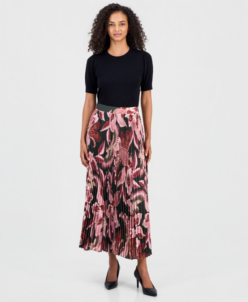 Women's Pleated Floral A-Line Skirt