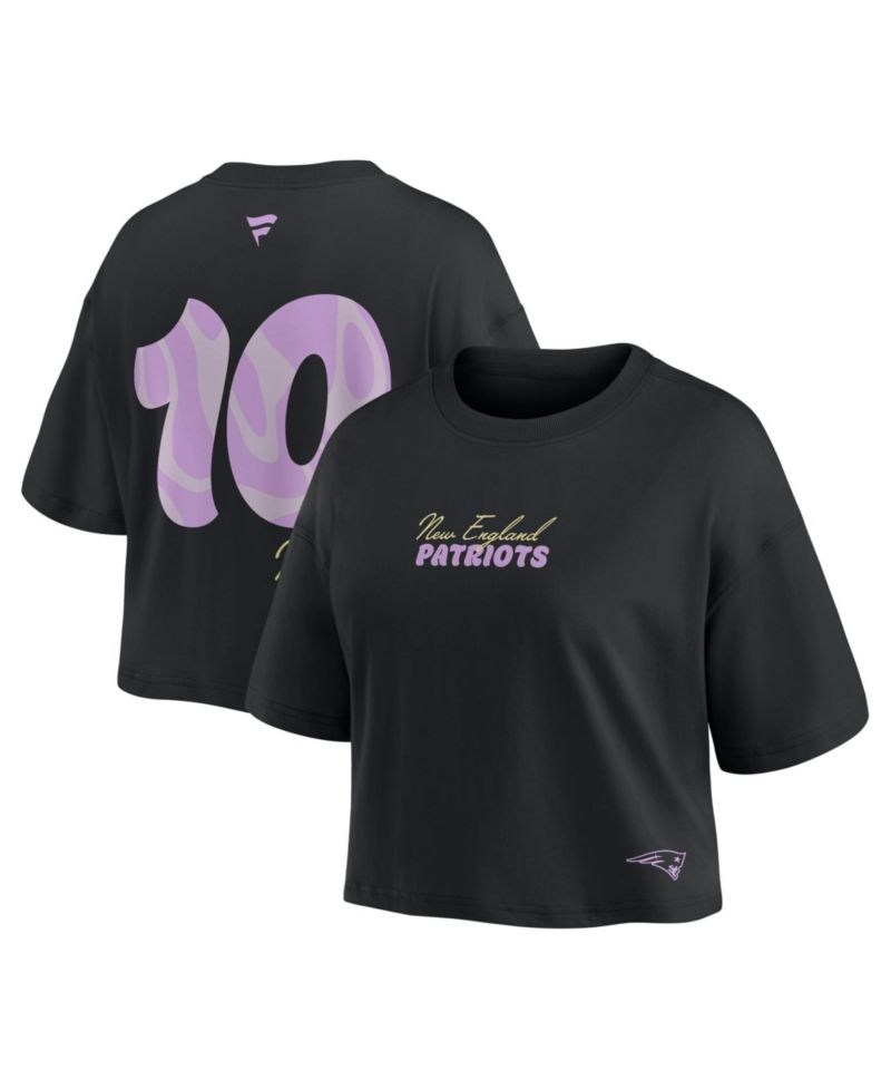 Women's New England Patriots Drake Maye Cropped Relaxed-Fit Crewneck T-Shirt