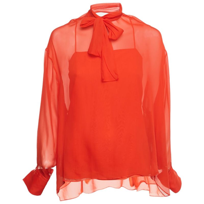 Women's Silk Neck Tie Detail Top