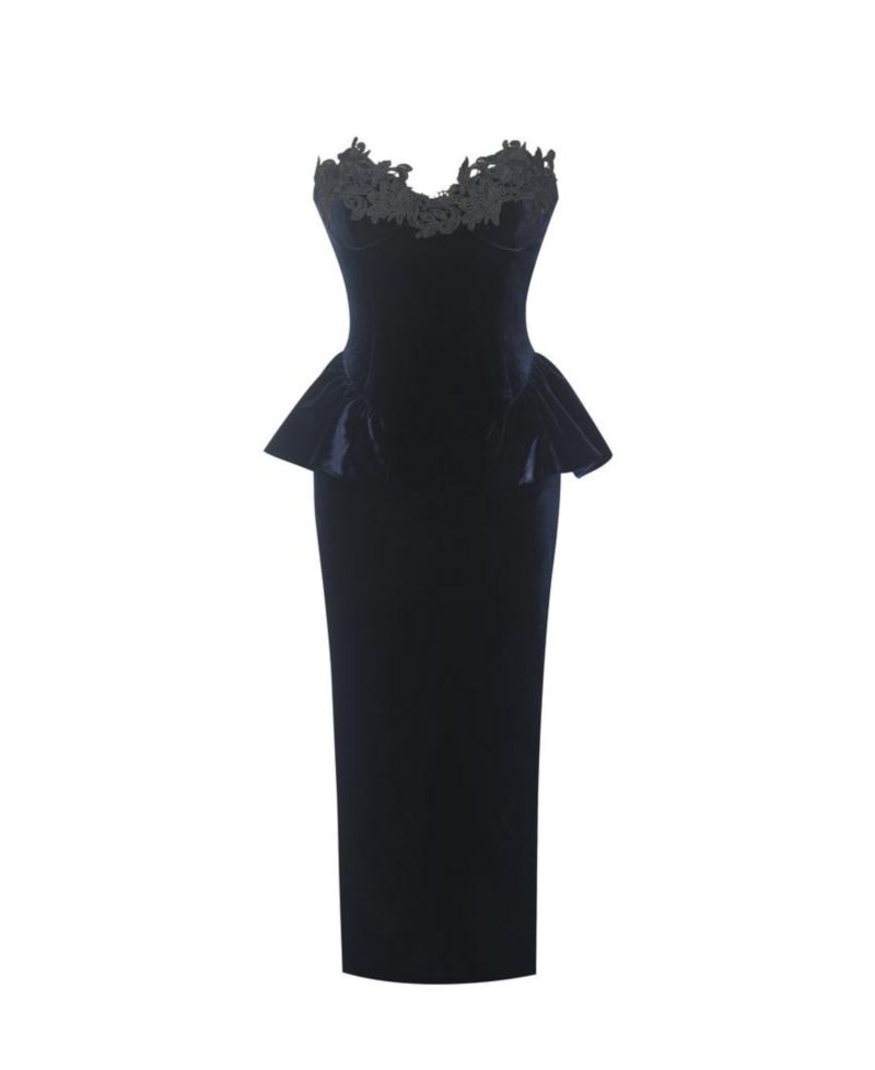 Women Pascha Black Lace Appliqu&eacute; Strapless Peplum Maxi Dress
