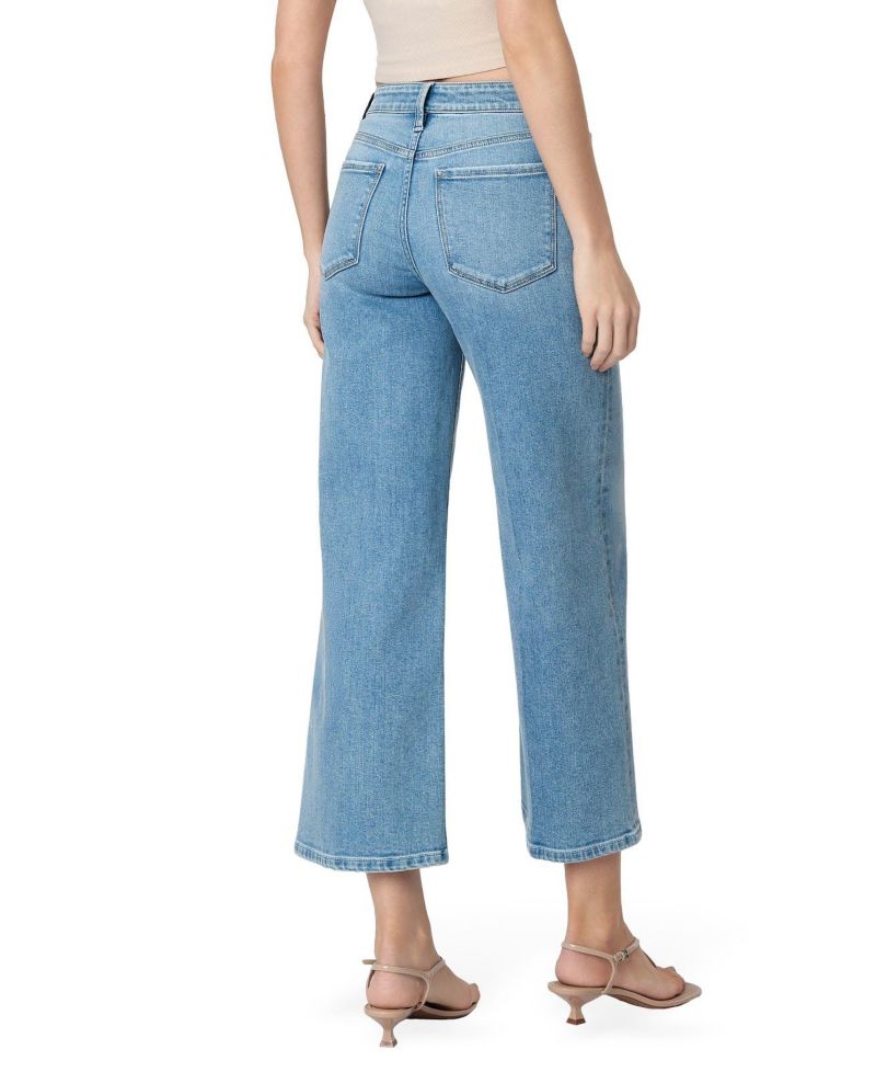 Women's High Rise Trouser Fold Drawstring Crop Wide Leg Jeans