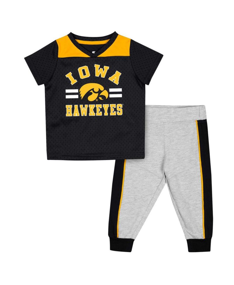 Baby Boys and Girls Black/Heather Gray Iowa Hawkeyes Ka-Boot-It Jersey Pants Set