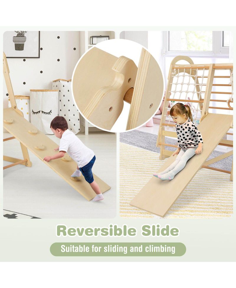 6-in-1 Wooden Kids Jungle Gym Playset with Slide