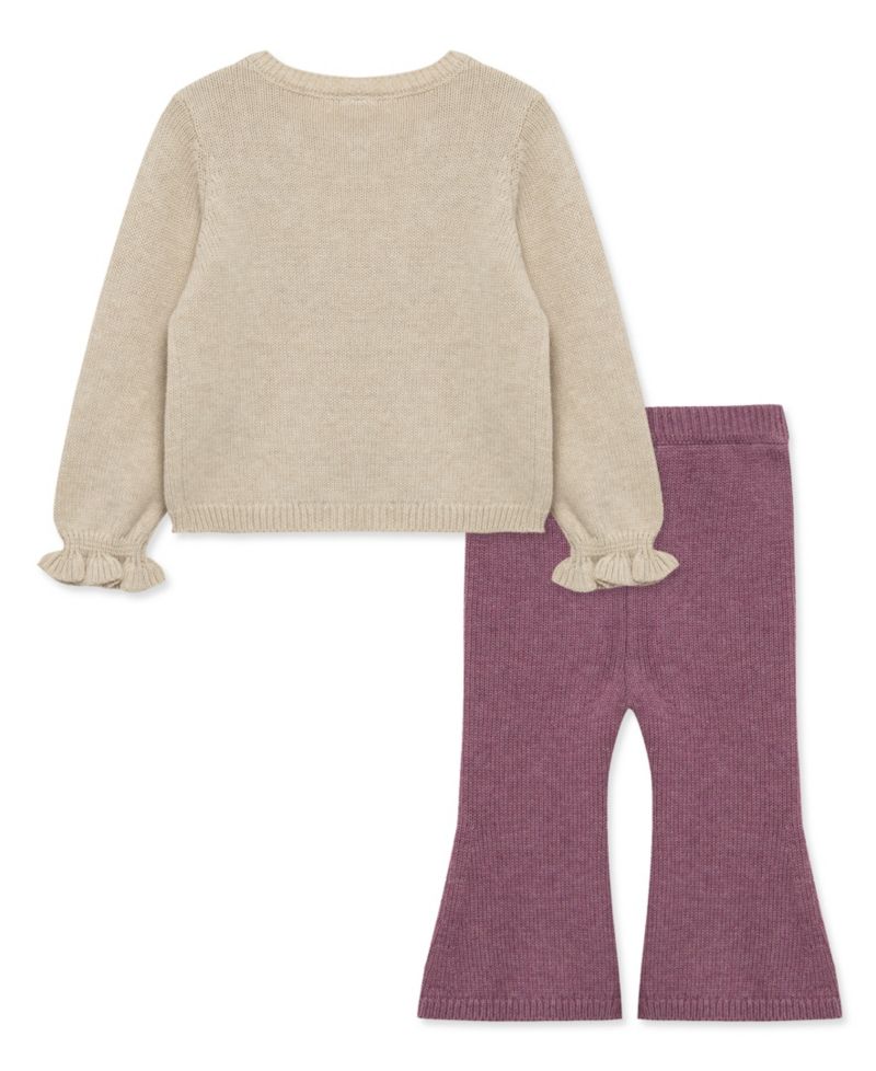 Baby Girls' Garden Floral Embroidered Sweater and Flare Pants, 2-Piece Set
