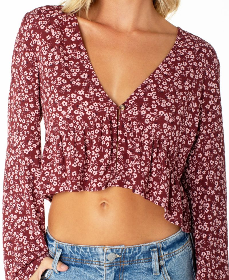 Women's Night Sky Long-Sleeve V-Neck Floral-Print Blouse