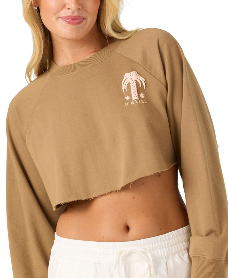 Women's Palm Raw Edge Crop Fleece Crewneck Sweatshirt