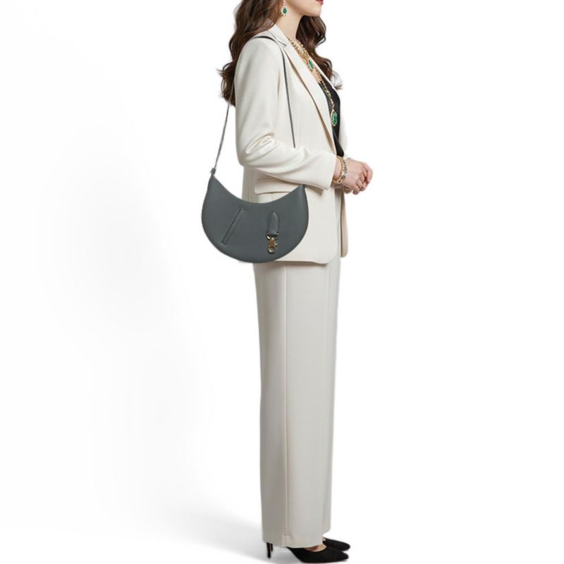 Pre-Owned HERMES Gris Misty Togo And Swift Leather Shoulder Bag