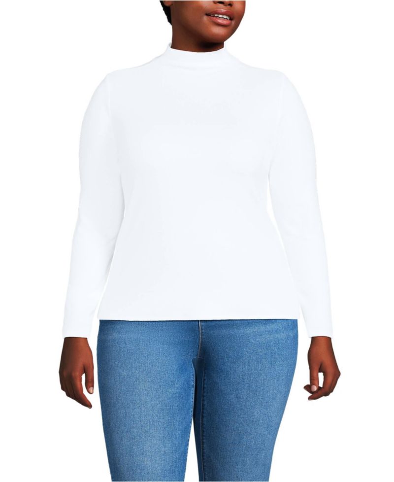 Plus Size Drapey Rib Skimming Long Sleeve Mock Neck