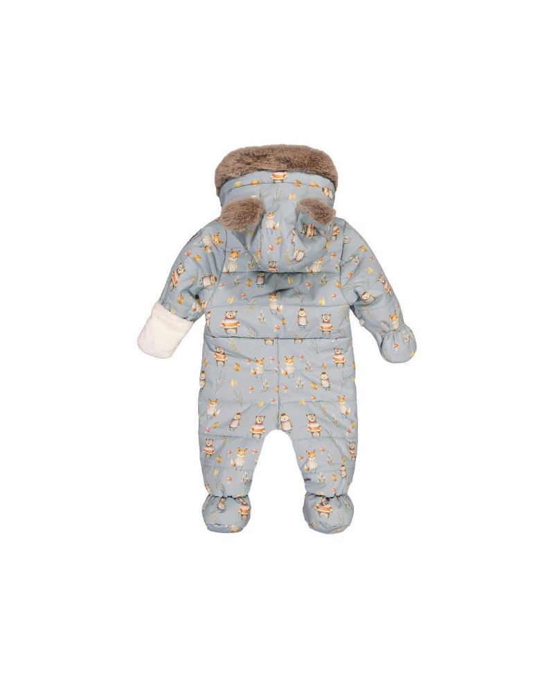 Baby Boy One Piece Snowsuit Adapted for Car Seats Animal Print