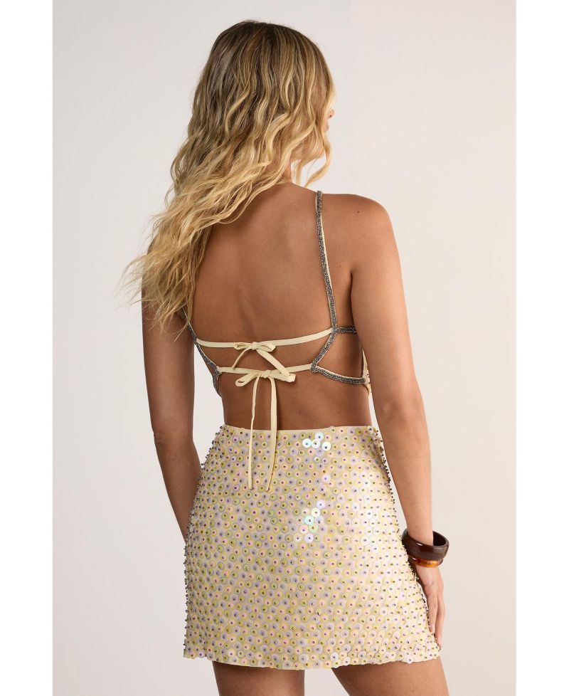 Women's Studded Sequin Beaded Mini Skirt