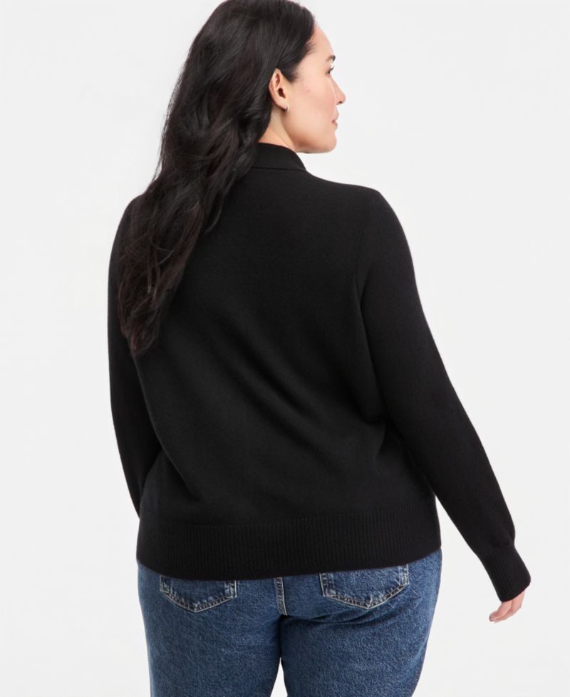 Plus Size 100% Cashmere High-Rib Embellished Cardigan