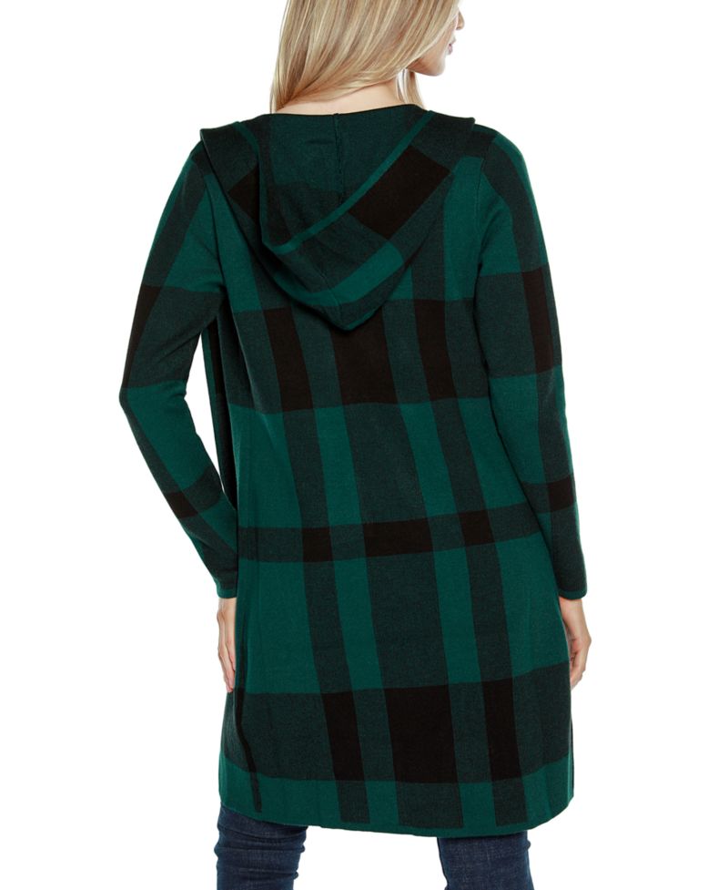 Women's Hooded Plaid Coatigan Sweater