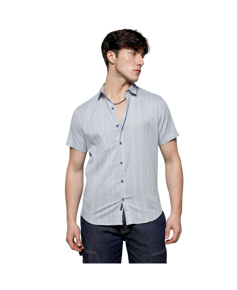 Men's Icy Blue Unbalanced Striped Shirt
