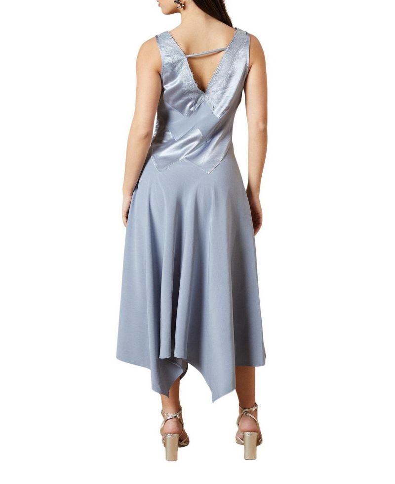 Women's V-Neck Mesh Asymmetric Midi Dress