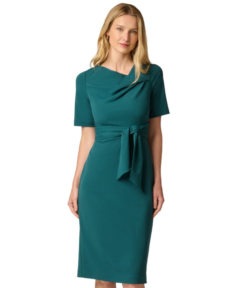 Women's Tie-Waist Short-Sleeve Sheath Dress