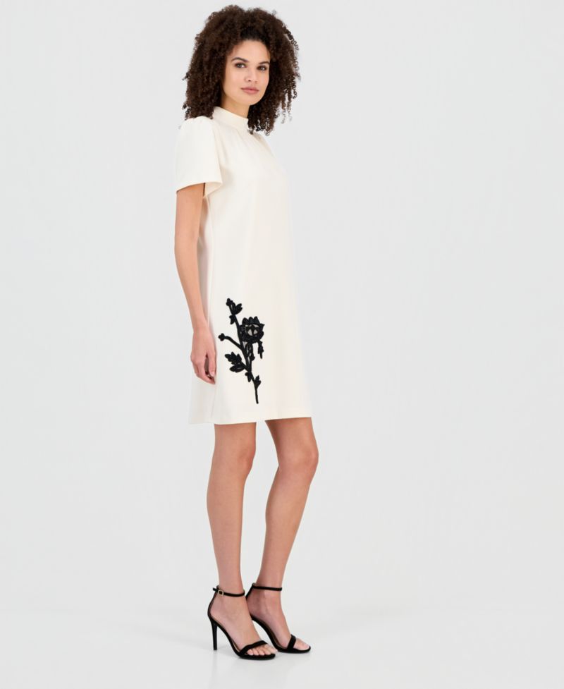 Women's Mock Neck Floral Appliqu&eacute; Dress