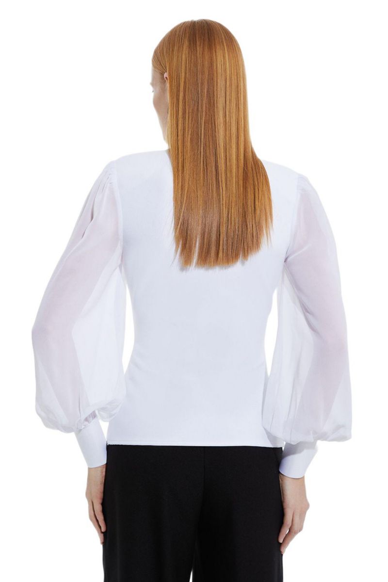 Women's Zip Detail Chiffon Sleeve Knit Top