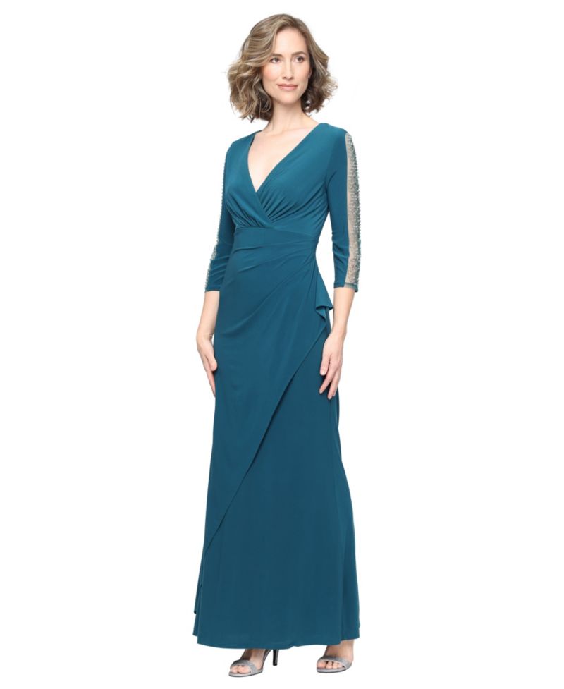 Women's Beaded Illusion Empire Waist Gown