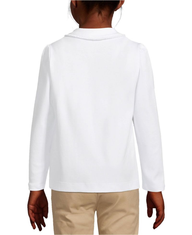 School Uniform Girls Long Sleeve Ruffled Peter Pan Collar Polo Knit Shirt