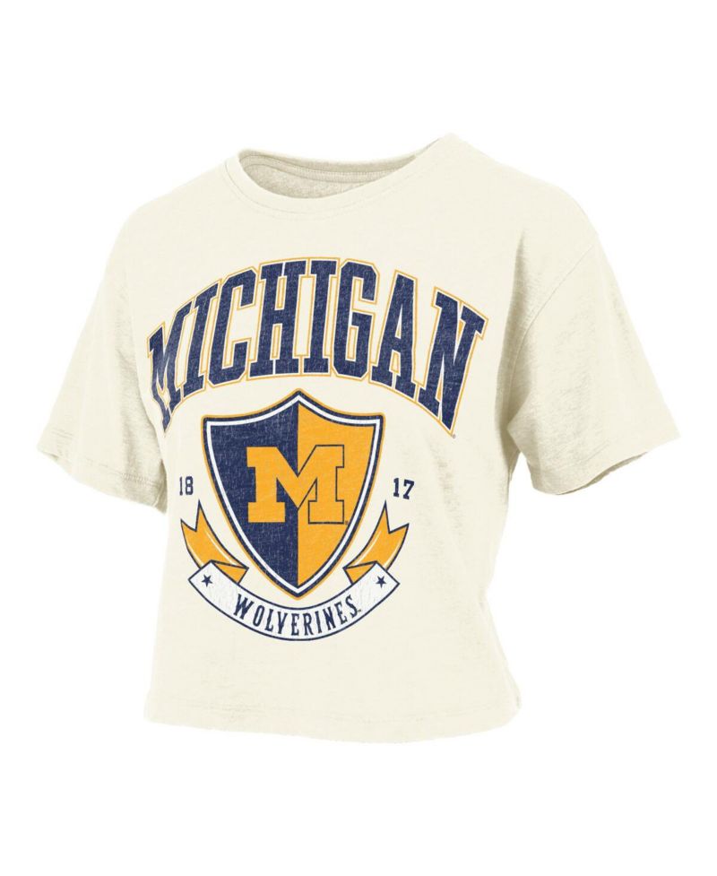 Women's Cream Michigan Wolverines Buckler Vintage Cropped T-Shirt