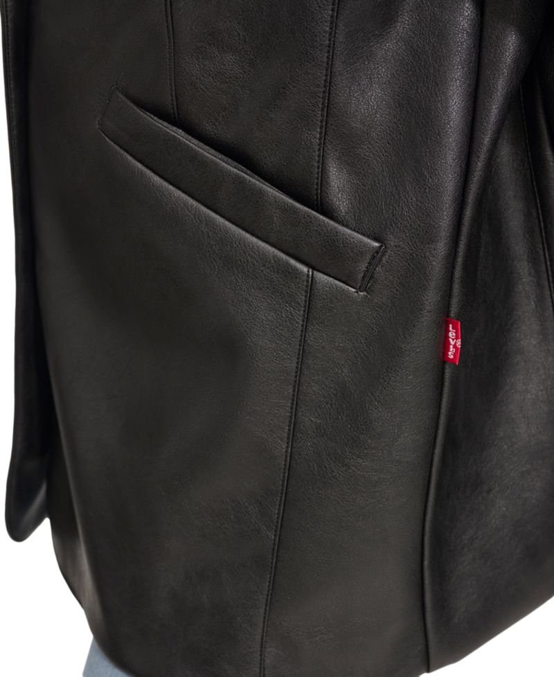 Plus Size Faux-Leather Peak-Lapel Blazer