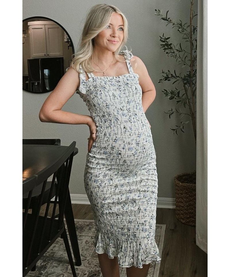 Women's Light Floral Smocked Fitted Dress