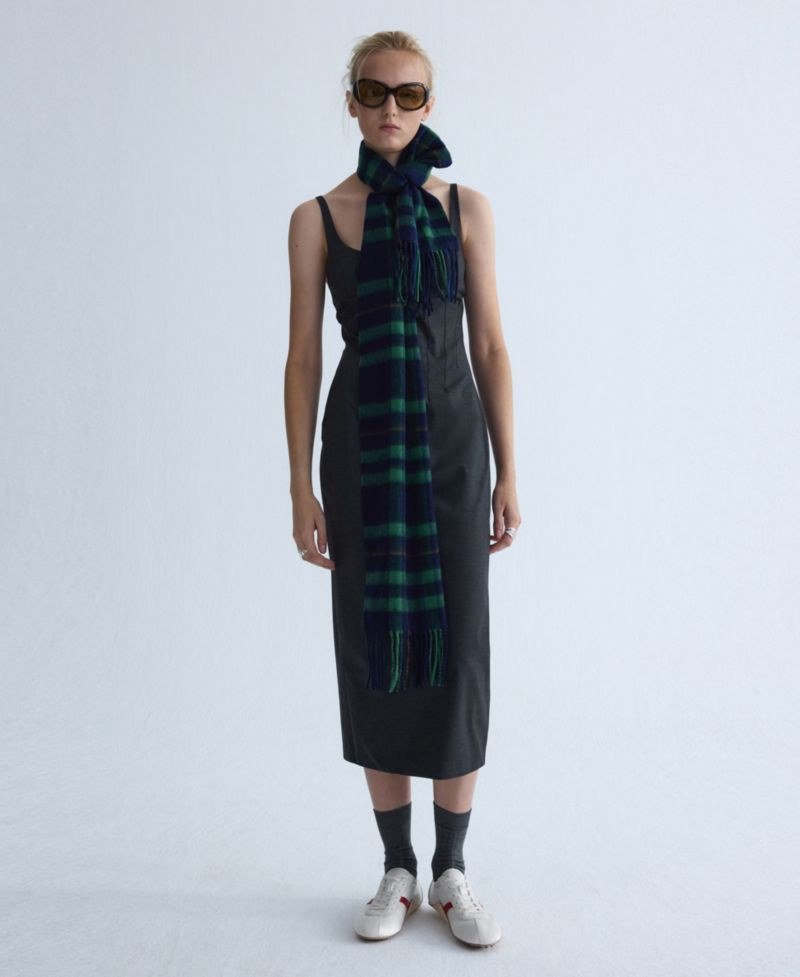 Women's Selection Scoop Neck Fitted Midi Slit Wool-Blend Dress